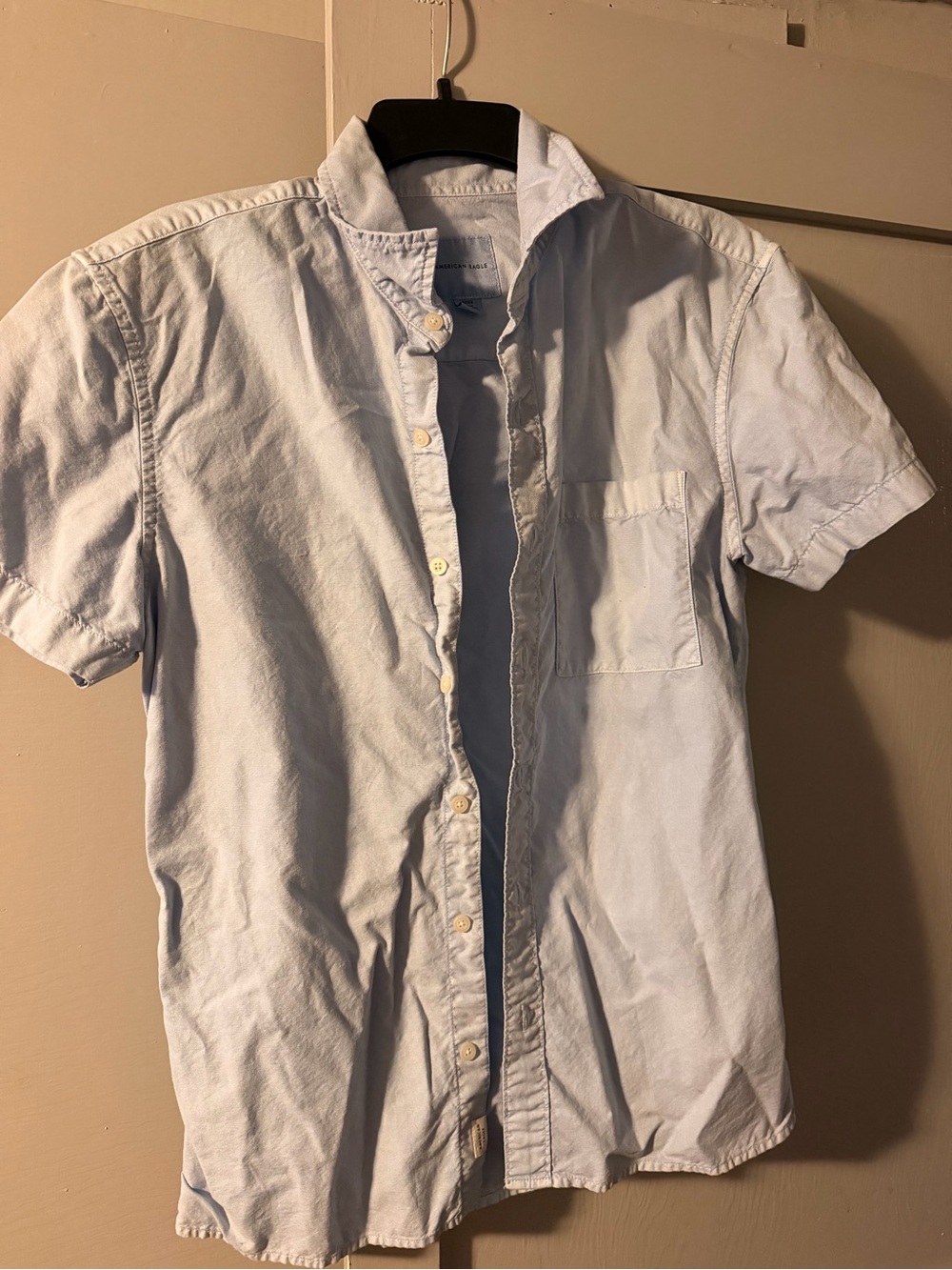 American Eagle Light Blue Short-Sleeve Oxford Shirt